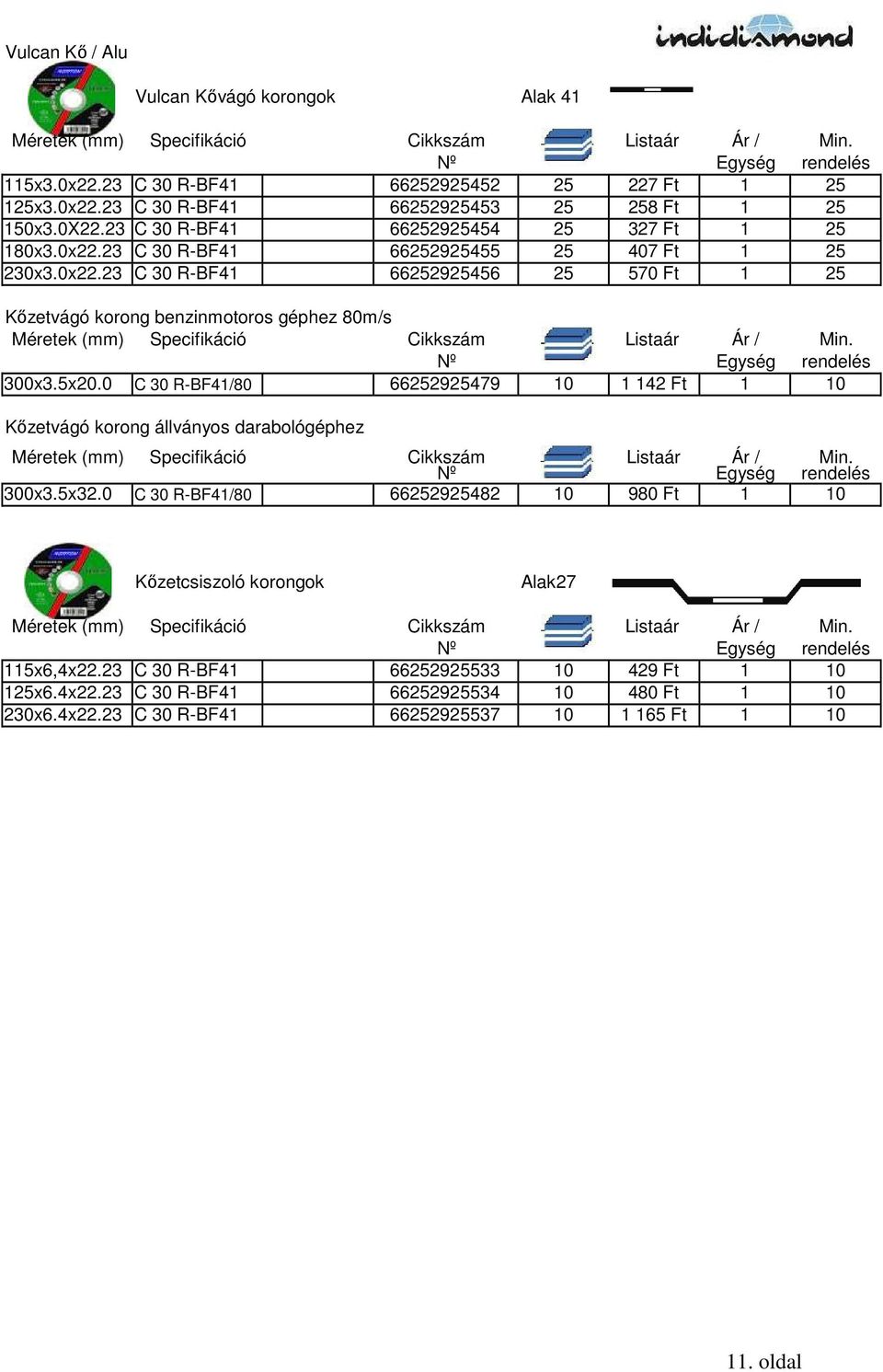 5x20.0 C 30 R-BF41/80 66252925479 10 1 142 Ft 1 10 Kőzetvágó korong állványos darabológéphez 300x3.5x32.