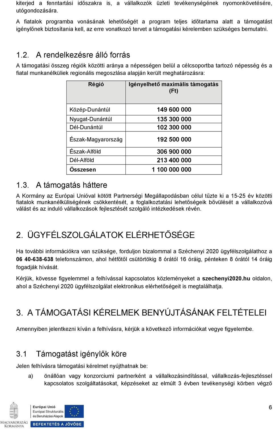 A rendelkezésre álló forrás A támogatási összeg régiók közötti aránya a népességen belül a célcsoportba tartozó népesség és a fiatal munkanélküliek regionális megoszlása alapján került