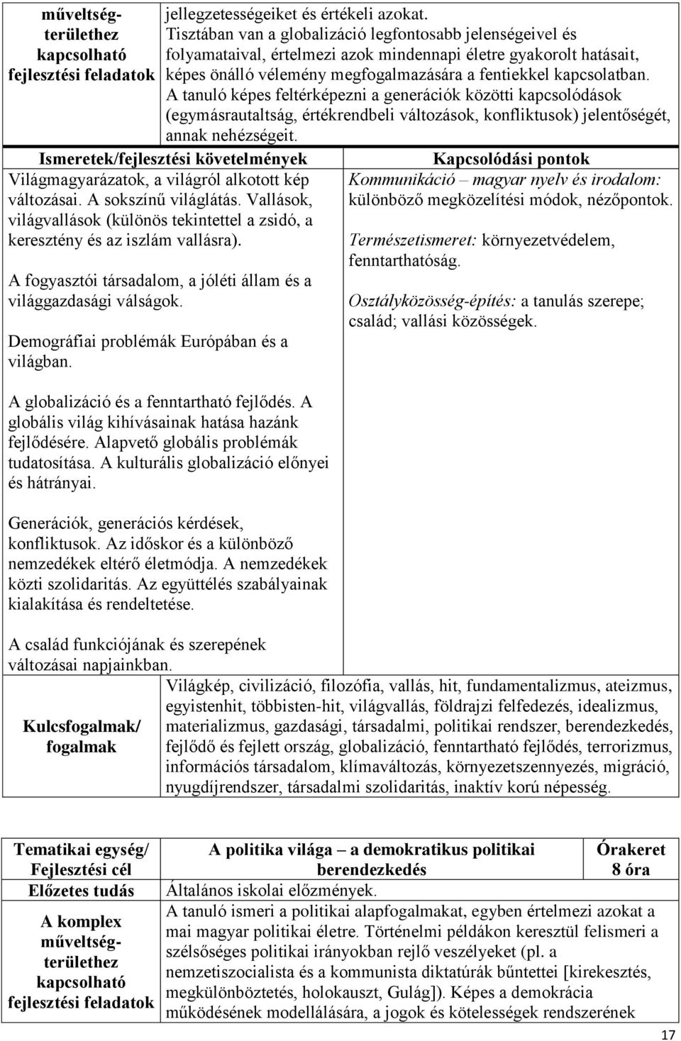 A tanuló képes feltérképezni a generációk közötti kapcsolódások (egymásrautaltság, értékrendbeli változások, konfliktusok) jelentőségét, annak nehézségeit.