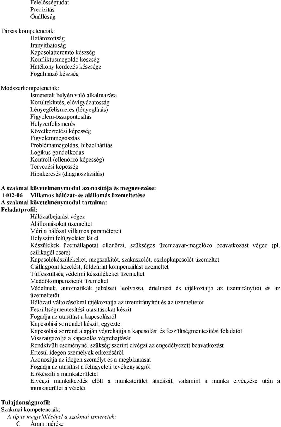 Figyelemmegosztás Problémamegoldás, hibaelhárítás Logikus gondolkodás Kontroll (ellenőrző képesség) Tervezési képesség Hibakeresés (diagnosztizálás) A szakmai követelménymodul azonosítója és