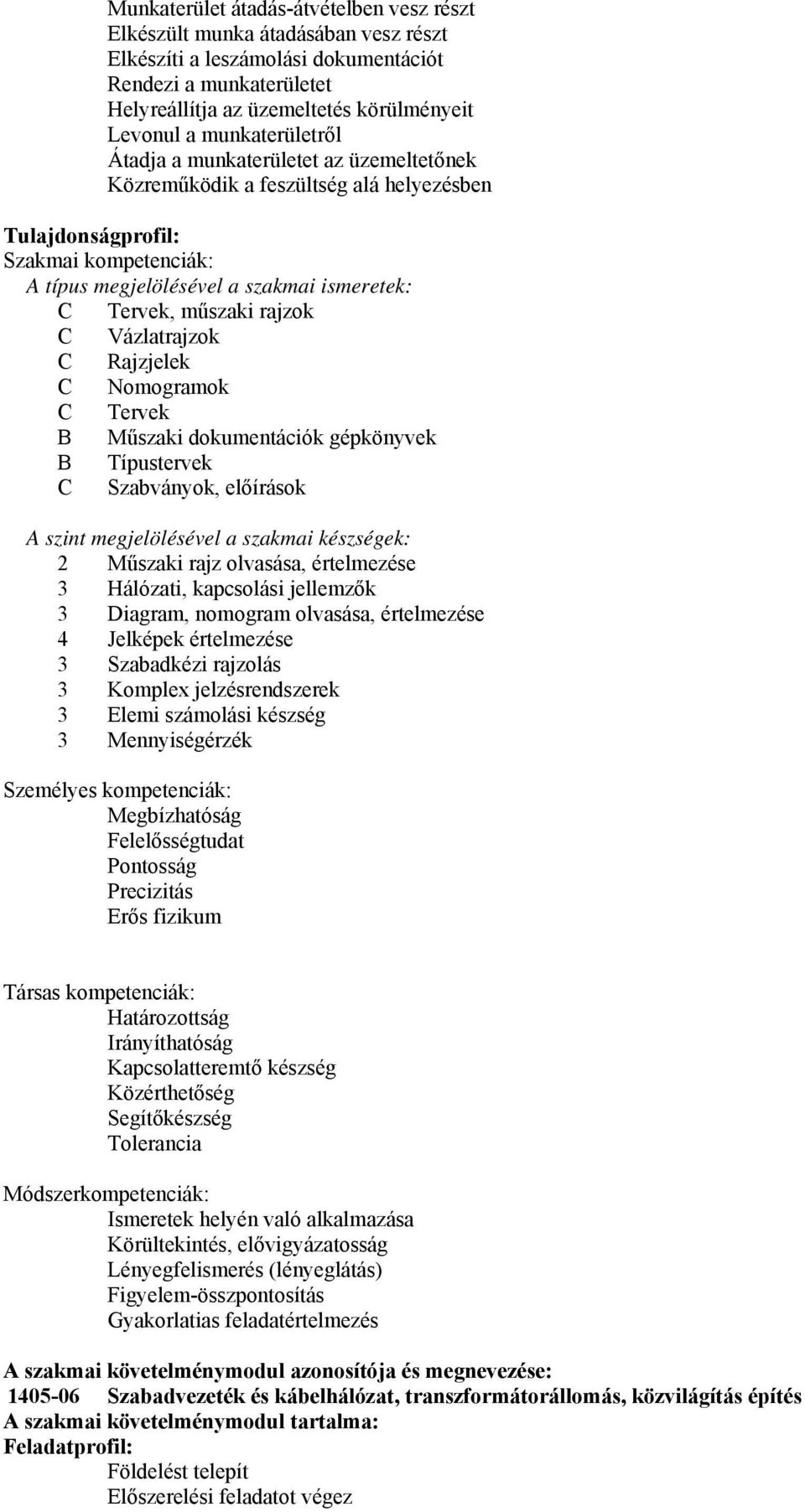 műszaki rajzok C Vázlatrajzok C Rajzjelek C Nomogramok C Tervek B Műszaki dokumentációk gépkönyvek B Típustervek C Szabványok, előírások A szint megjelölésével a szakmai készségek: 2 Műszaki rajz