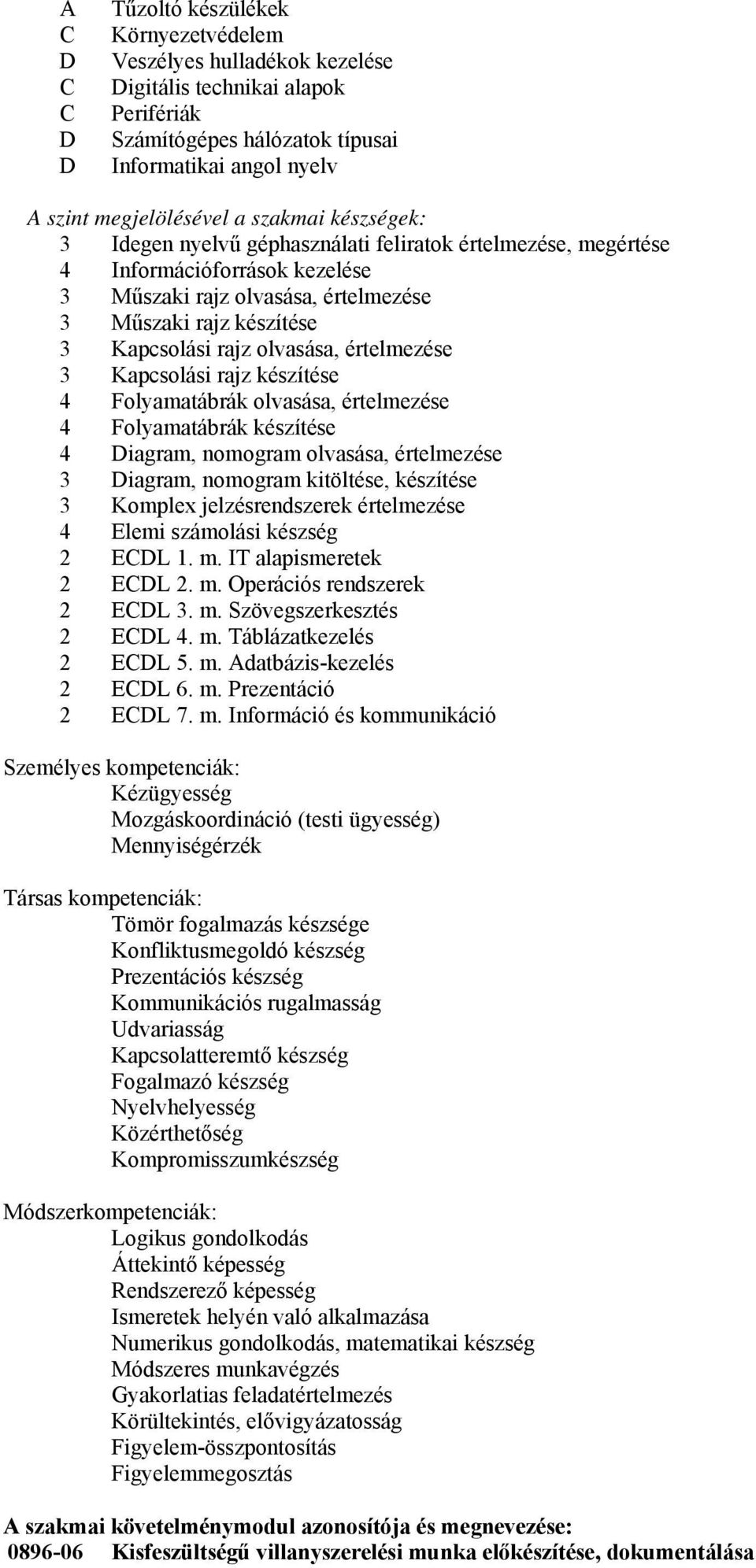 olvasása, értelmezése 3 Kapcsolási rajz készítése 4 Folyamatábrák olvasása, értelmezése 4 Folyamatábrák készítése 4 Diagram, nomogram olvasása, értelmezése 3 Diagram, nomogram kitöltése, készítése 3