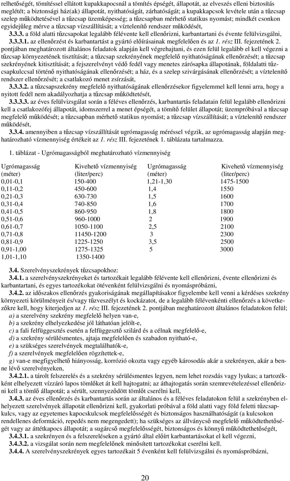 3.3. a föld alatti tzcsapokat legalább félévente kell ellenrizni, karbantartani és évente felülvizsgálni, 3.3.3.1. az ellenrzést és karbantartást a gyártó elírásainak megfelelen és az 1. rész III.