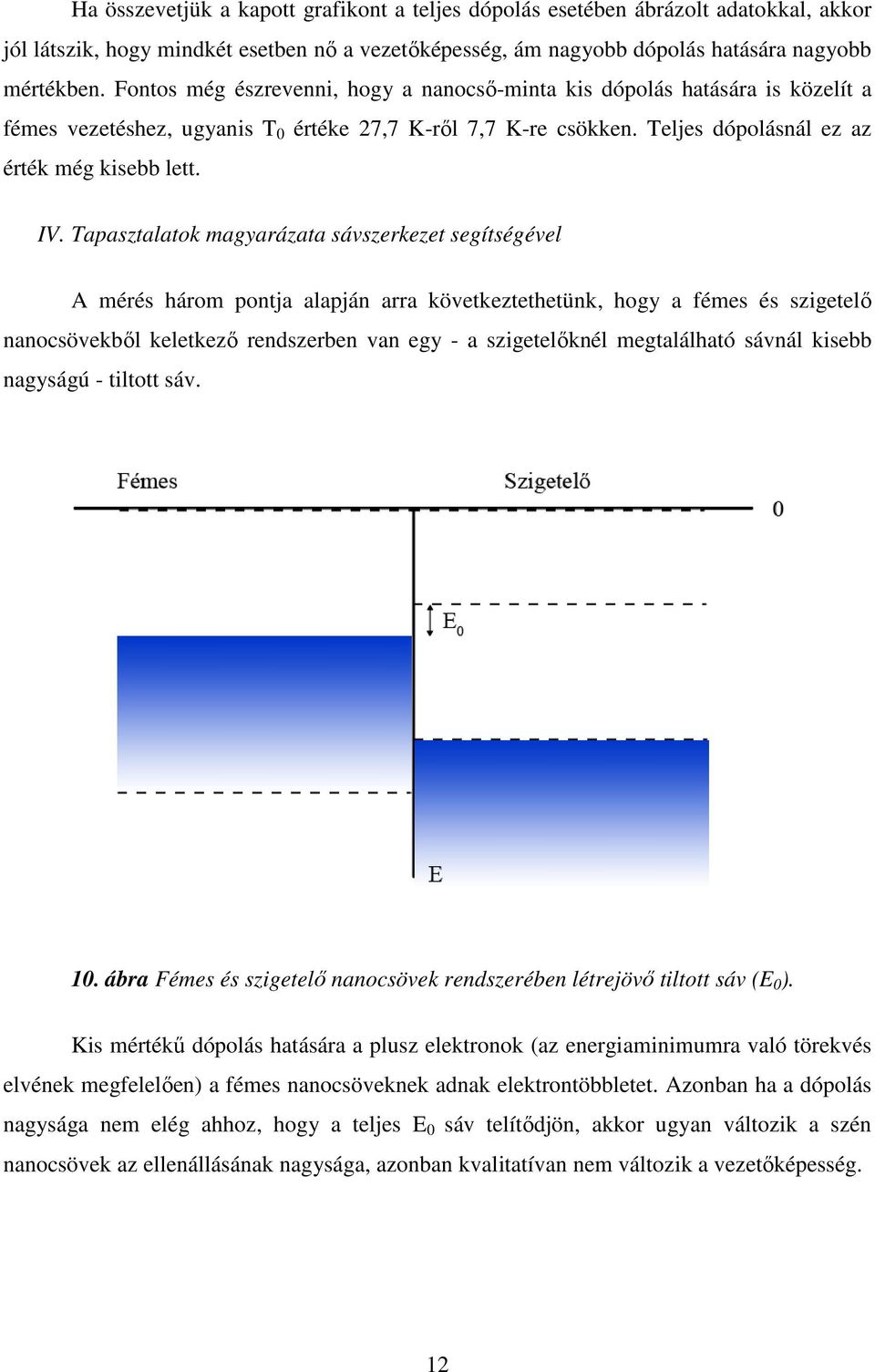 Tapasztalatok magyarázata sávszerkezet segítségével A mérés három pontja alapján arra következtethetünk, hogy a fémes és szigetelő nanocsövekből keletkező rendszerben van egy - a szigetelőknél