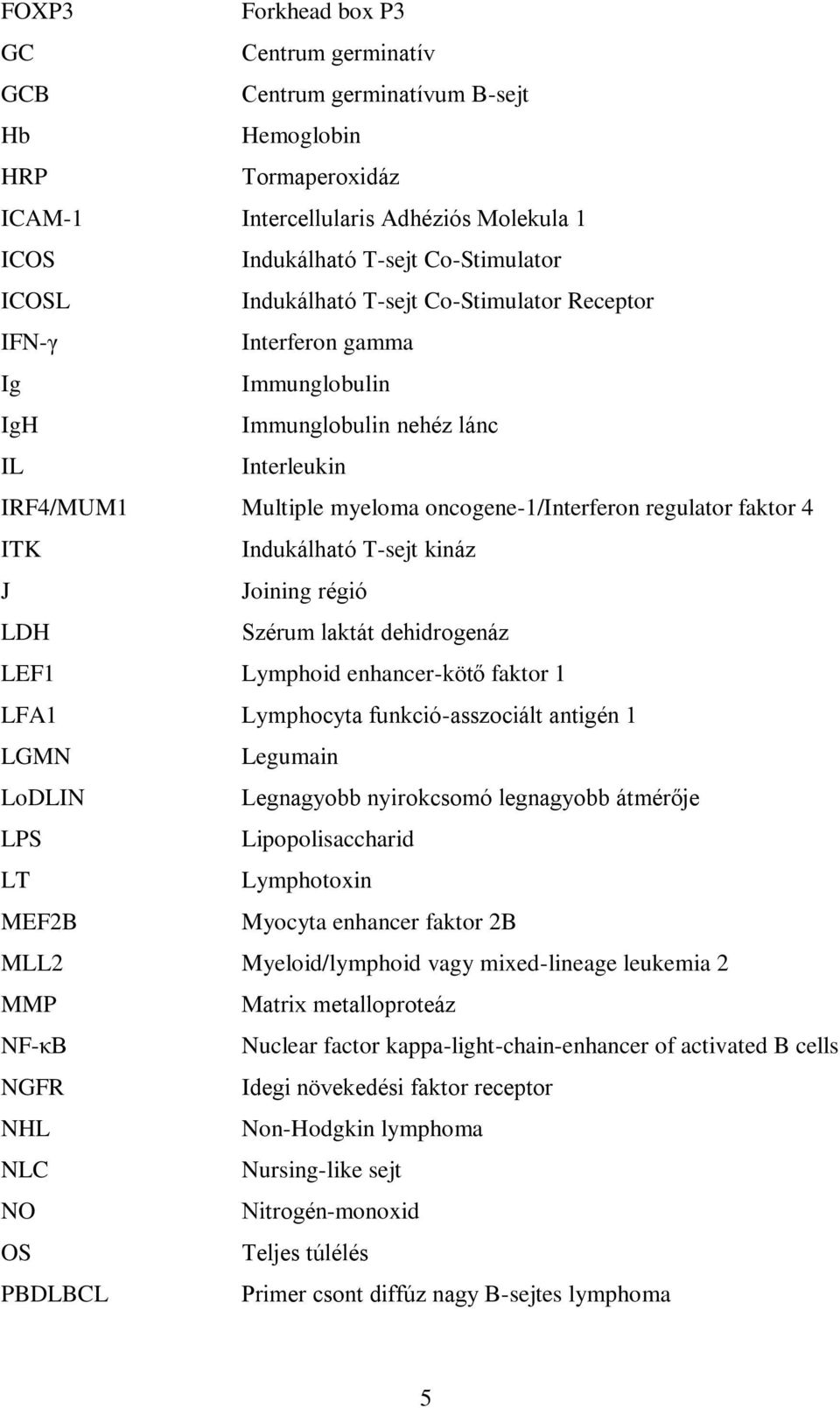 Indukálható T-sejt kináz J Joining régió LDH Szérum laktát dehidrogenáz LEF1 Lymphoid enhancer-kötő faktor 1 LFA1 Lymphocyta funkció-asszociált antigén 1 LGMN Legumain LoDLIN Legnagyobb nyirokcsomó