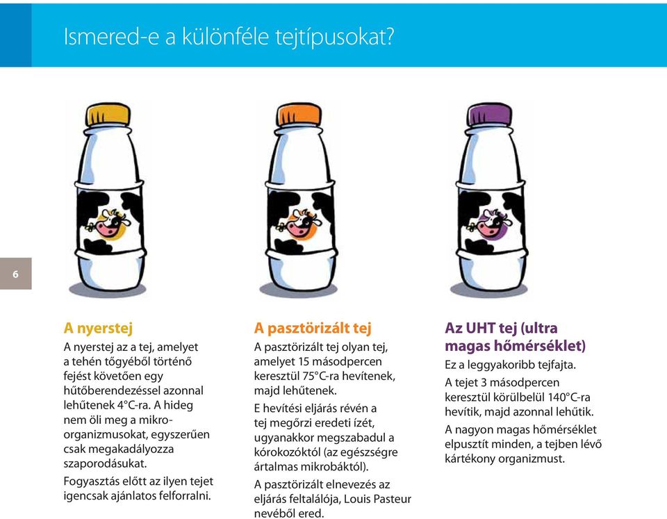 A pasztörizált tej A pasztörizált tej olyan tej, amelyet 15 másodpercen keresztül 75 C-ra hevítenek, majd lehűtenek.