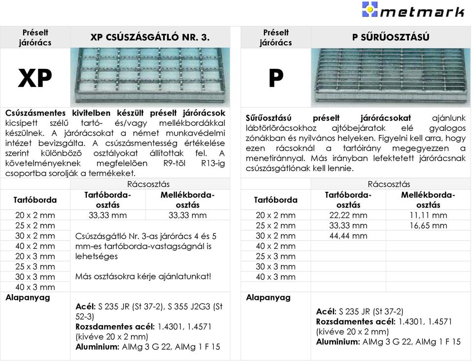 Csúszásmentes kivitelben készült préselt ok kicsípett szélű tartó- és/vagy mellékbordákkal készülnek. A okat a német munkavédelmi intézet bevizsgálta.