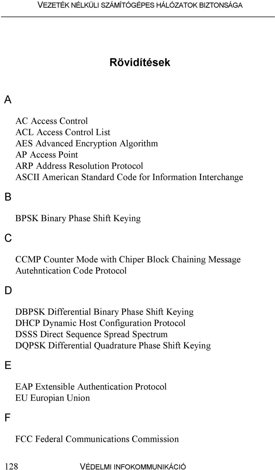 Protocol D DBPSK Differential Binary Phase Shift Keying DHCP Dynamic Host Configuration Protocol DSSS Direct Sequence Spread Spectrum DQPSK Differential
