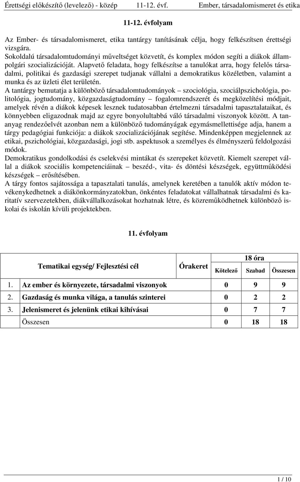 Alapvető feladata, hogy felkészítse a tanulókat arra, hogy felelős társadalmi, politikai és gazdasági szerepet tudjanak vállalni a demokratikus közéletben, valamint a munka és az üzleti élet