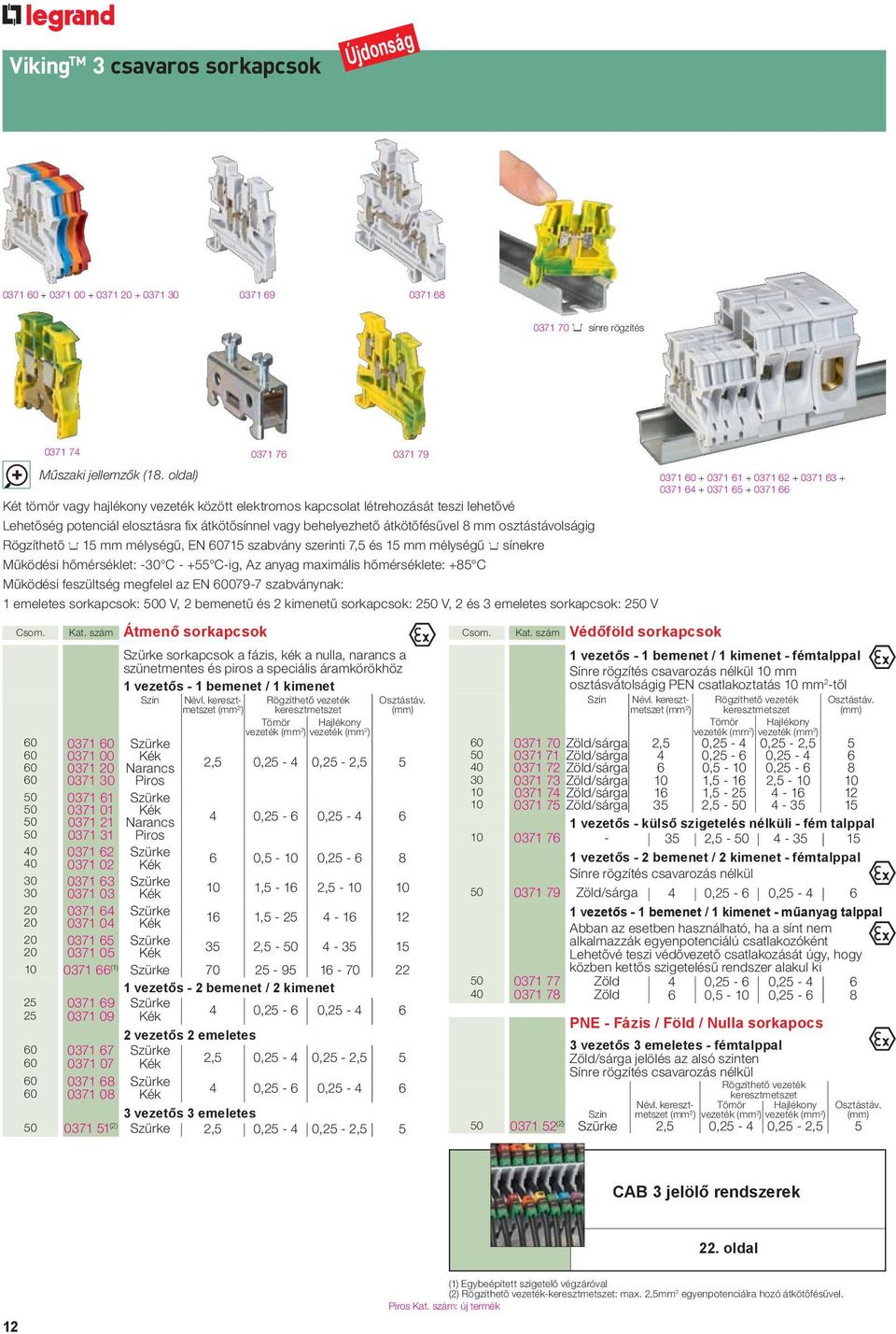 osztástávolságig Rögzíthető 4 15 mm mélységű, EN 60715 szabvány szerinti 7,5 és 15 mm mélységű 4 sínekre Működési hőmérséklet: -30 C - +55 C-ig, Az anyag maximális hőmérséklete: +85 C Működési