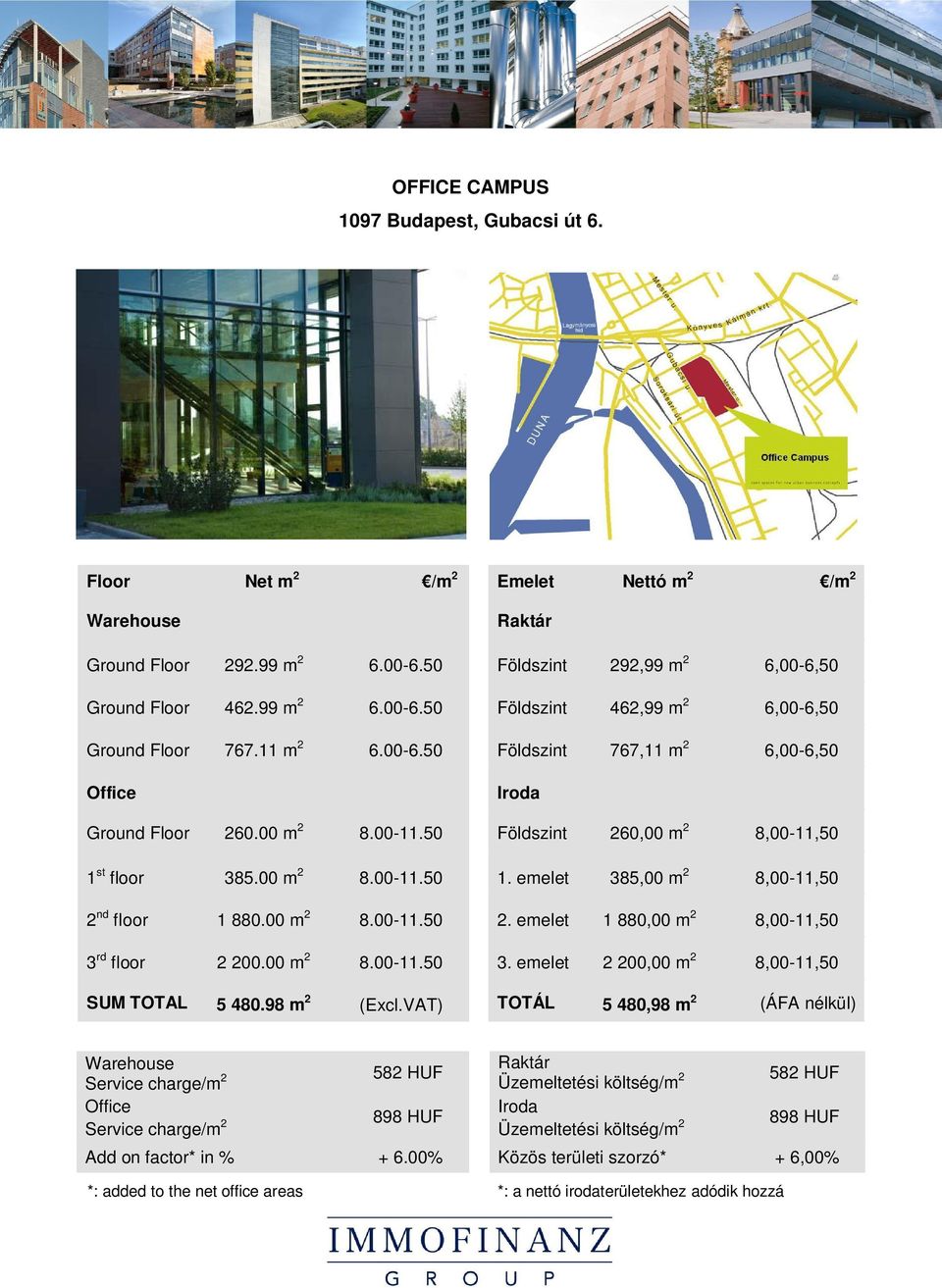 00 m 2 8.00-11.50 2. emelet 1 880,00 m 2 8,00-11,50 3 rd floor 2 200.00 m 2 8.00-11.50 3. emelet 2 200,00 m 2 8,00-11,50 SUM TOTAL 5 480.98 m 2 (Excl.