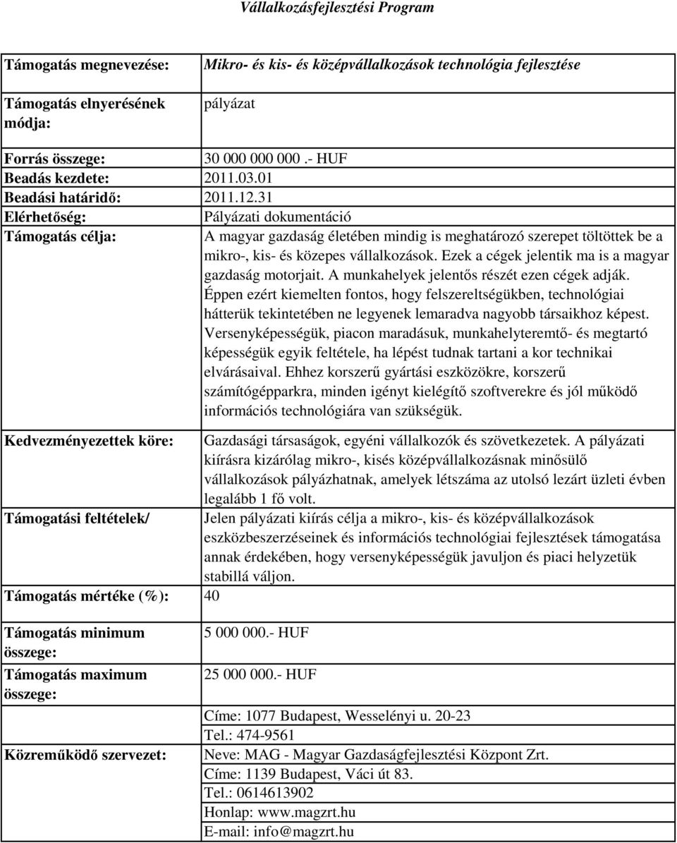 A munkahelyek jelentıs részét ezen cégek adják. Éppen ezért kiemelten fontos, hogy felszereltségükben, technológiai hátterük tekintetében ne legyenek lemaradva nagyobb társaikhoz képest.