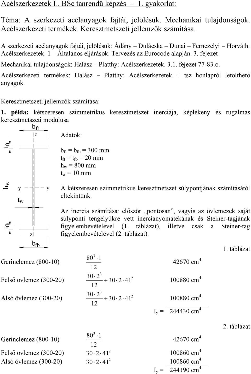 . fejezet Mechanikai tulajdonságok: Halász Platth: Acélszerkezetek..1. fejezet 77-8.o. Acélszerkezeti termékek: Halász Platth: Acélszerkezetek + tsz honlapról letölthető anagok.