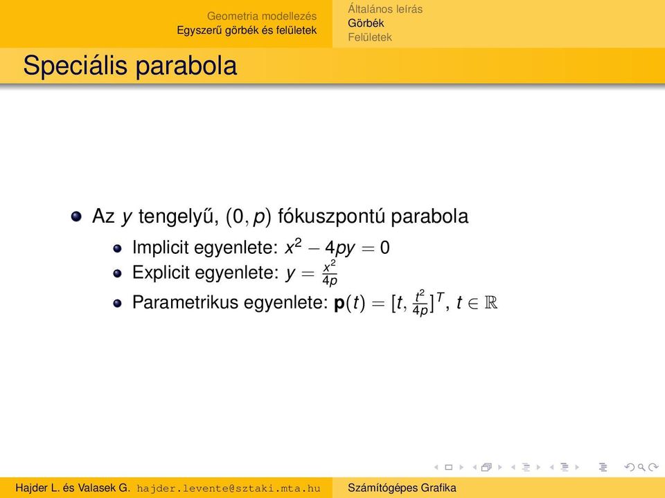 egyenlete: x 2 4py = 0 Explicit egyenlete: y = x