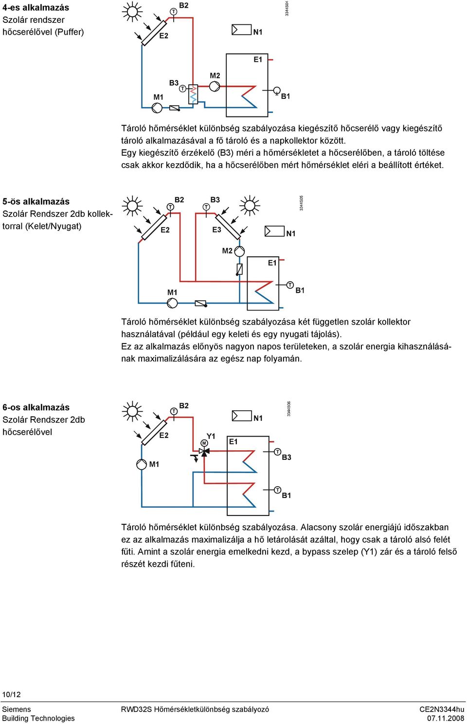 5-ös alkalmazás Szolár Rendszer 2db kollektorral (Kelet/Nyugat) E3 M2 Tároló hőmérséklet különbség szabályozása két független szolár kollektor használatával (például egy keleti és egy nyugati