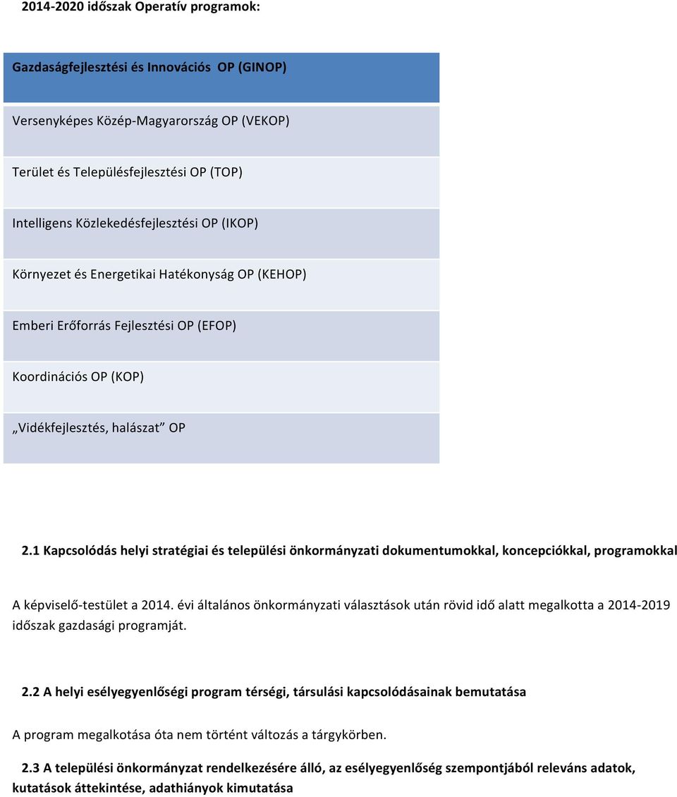 1(Kapcsolódás(helyi(stratégiai(és(települési(önkormányzati(dokumentumokkal,(koncepciókkal,(programokkal( Aképviselőitestületa2014.