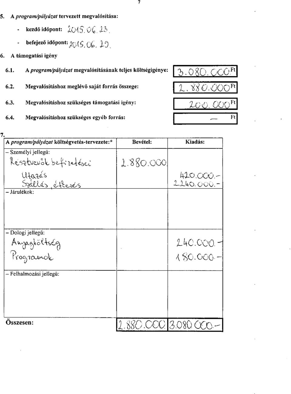 Megvalósításhoz szükséges támogatási igény: 6.4. Megvalósításhoz szükséges egyéb forrás: a.ofto.cxjo. 1 * l,^o.öog Ft lüo.