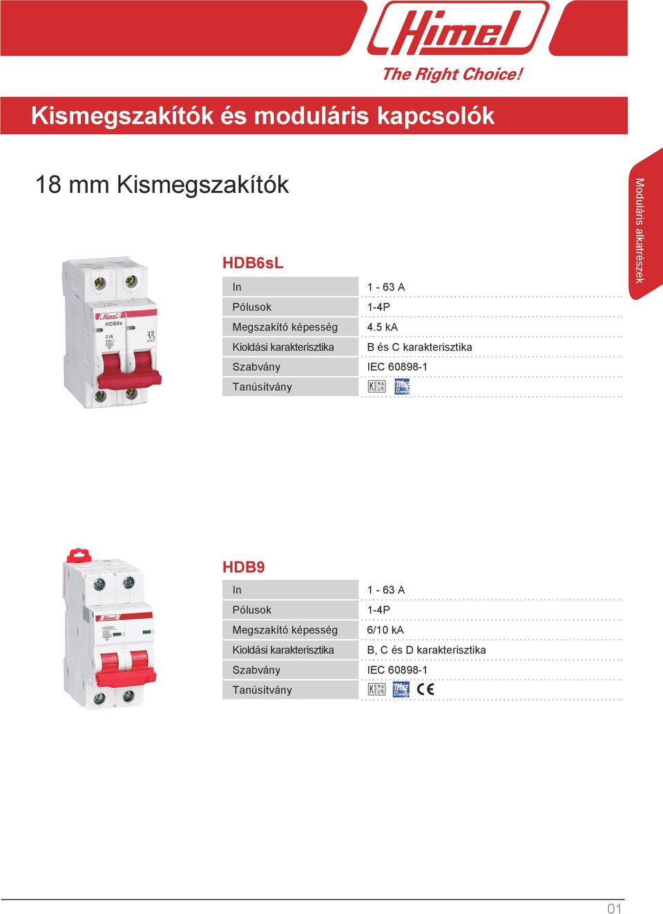 5 ka Kioldási karakterisztika B és C karakterisztika Szabvány IEC 60898-1 Tanúsítvány