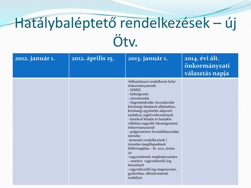 ellátásához, közösségi együttélés alapvető szabályai, jogkövetkezmények - kötelező feladat és hatáskör vállalása nagyobb lakosságszámú önkormányzatnál - polgármesteri