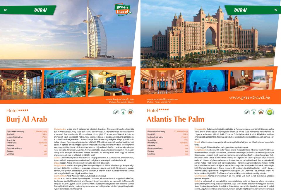 első számú látványossága. A vitorlát formázó hotel közvetlenül a Jumeirah Beach-en fekszik, 17 km-re Dubai központjától, -re a repülőtértől.