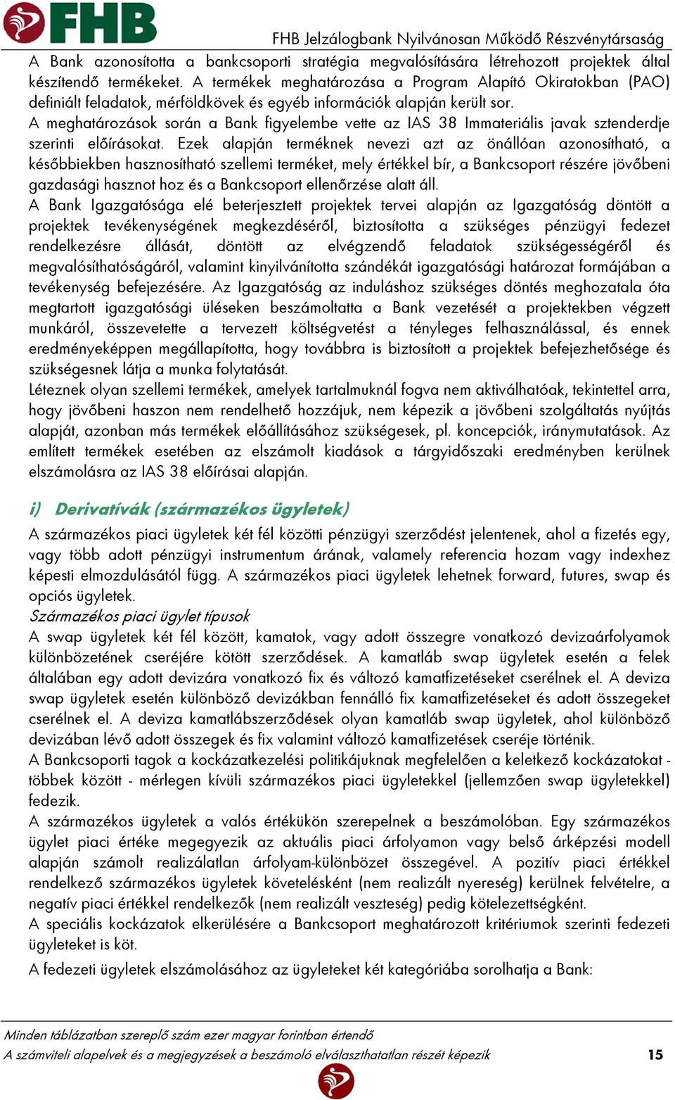A meghatározások során a Bank figyelembe vette az IAS 38 Immateriális javak sztenderdje szerinti előírásokat.