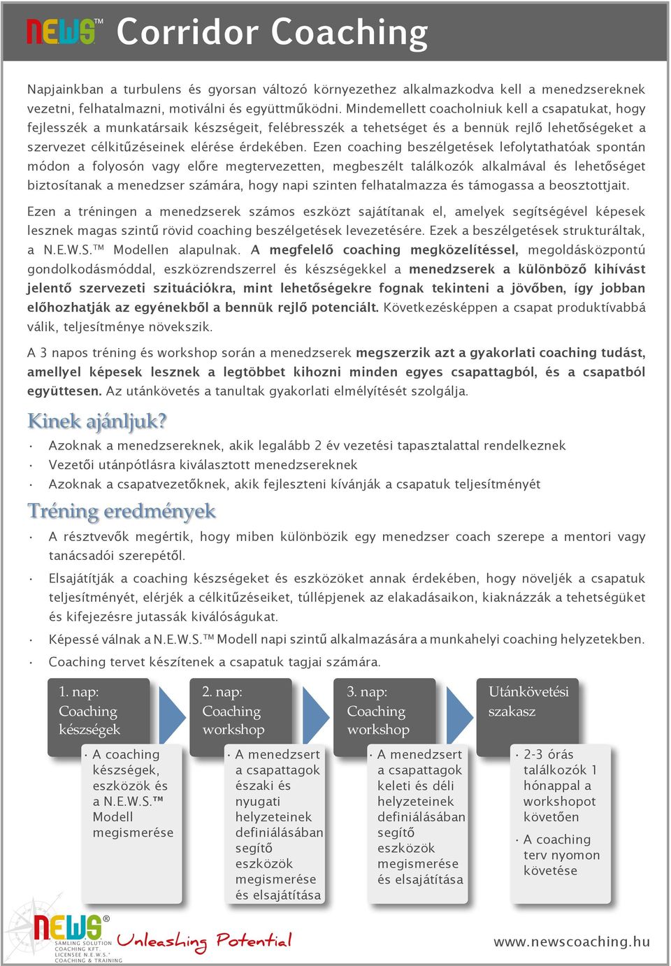 Ezen coaching beszélgetések lefolytathatóak spontán módon a folyosón vagy előre megtervezetten, megbeszélt találkozók alkalmával és lehetőséget biztosítanak a menedzser számára, hogy napi szinten