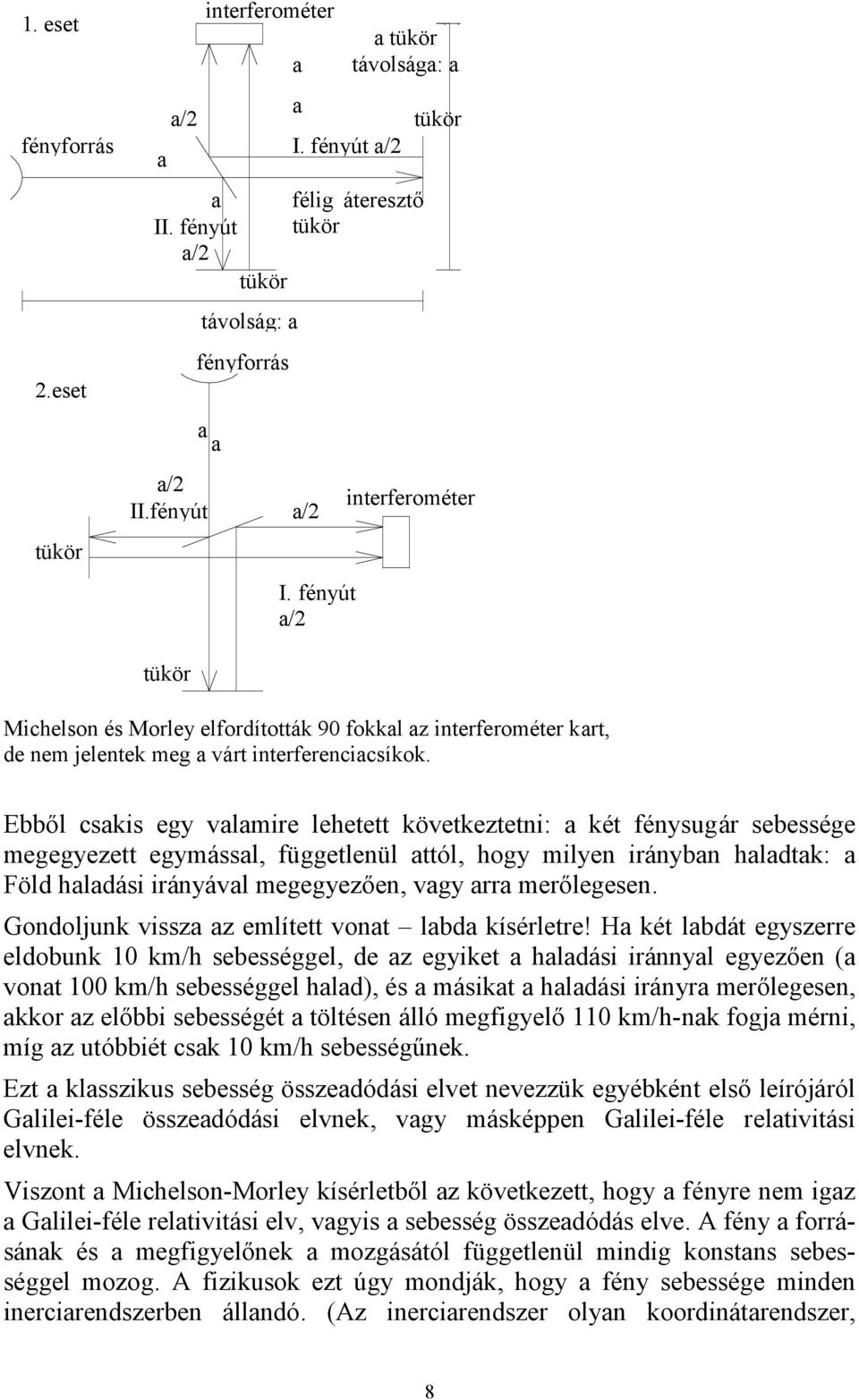 Ebből csakis egy valamire lehetett következtetni: a két fénysugár sebessége megegyezett egymással, függetlenül attól, hogy milyen irányban haladtak: a Föld haladási irányával megegyezően, vagy arra
