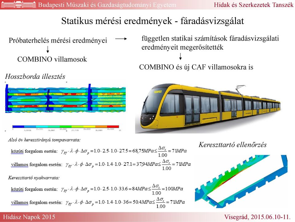 független statikai számítások fáradásvizsgálati eredményeit