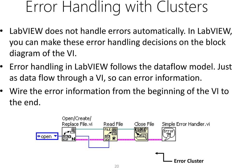 Error handling in LabVIEW follows the dataflow model.