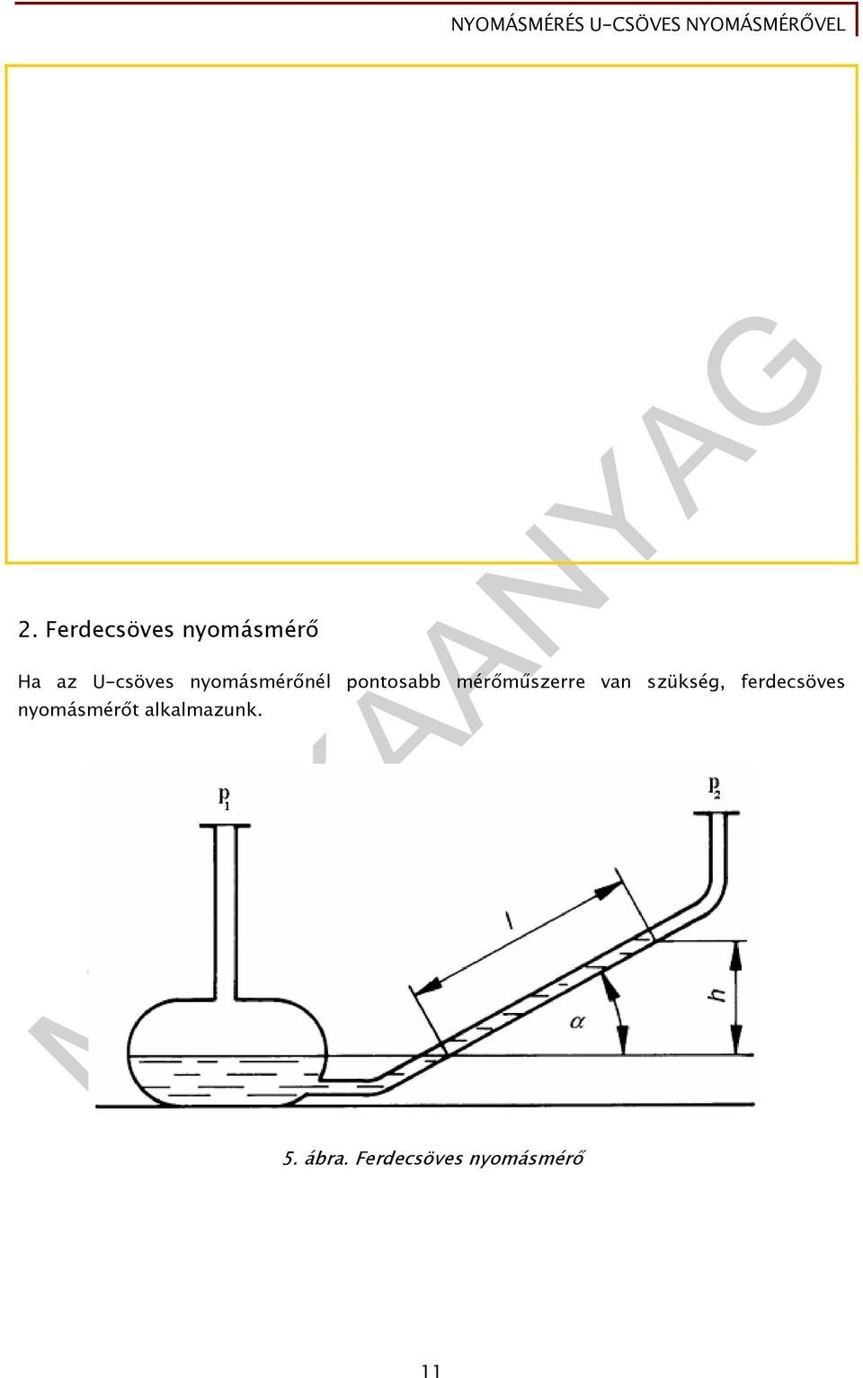 szükség, ferdecsöves nyomásmérőt