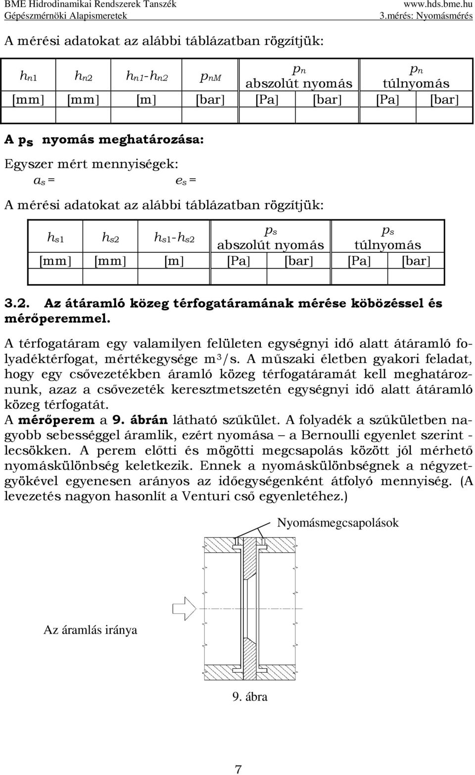 A térfogatáram egy valamilyen felületen egységnyi idő alatt átáramló folyadéktérfogat, mértékegysége m 3 /s.