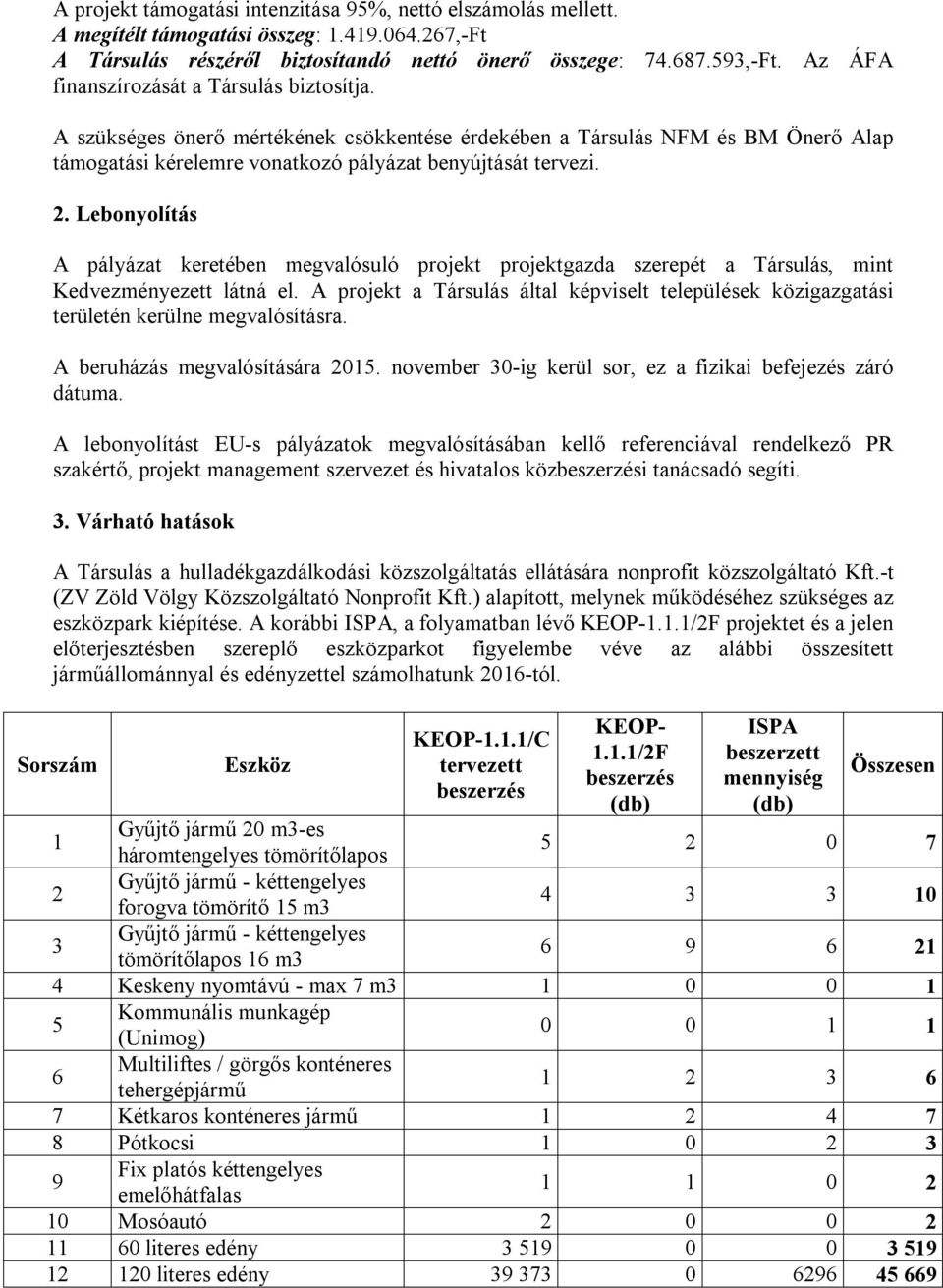 Lebonyolítás A pályázat keretében megvalósuló projekt projektgazda szerepét a Társulás, mint Kedvezményezett látná el.