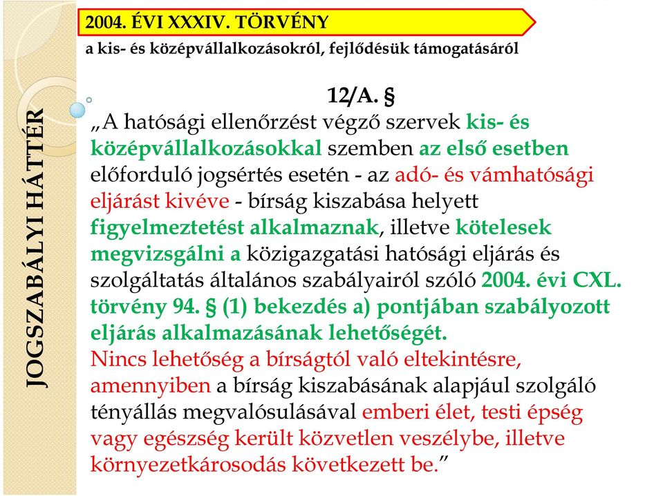 figyelmeztetést alkalmaznak, illetve kötelesek megvizsgálni a közigazgatási hatósági eljárás és szolgáltatás általános szabályairól szóló 2004. évi CXL. törvény 94.