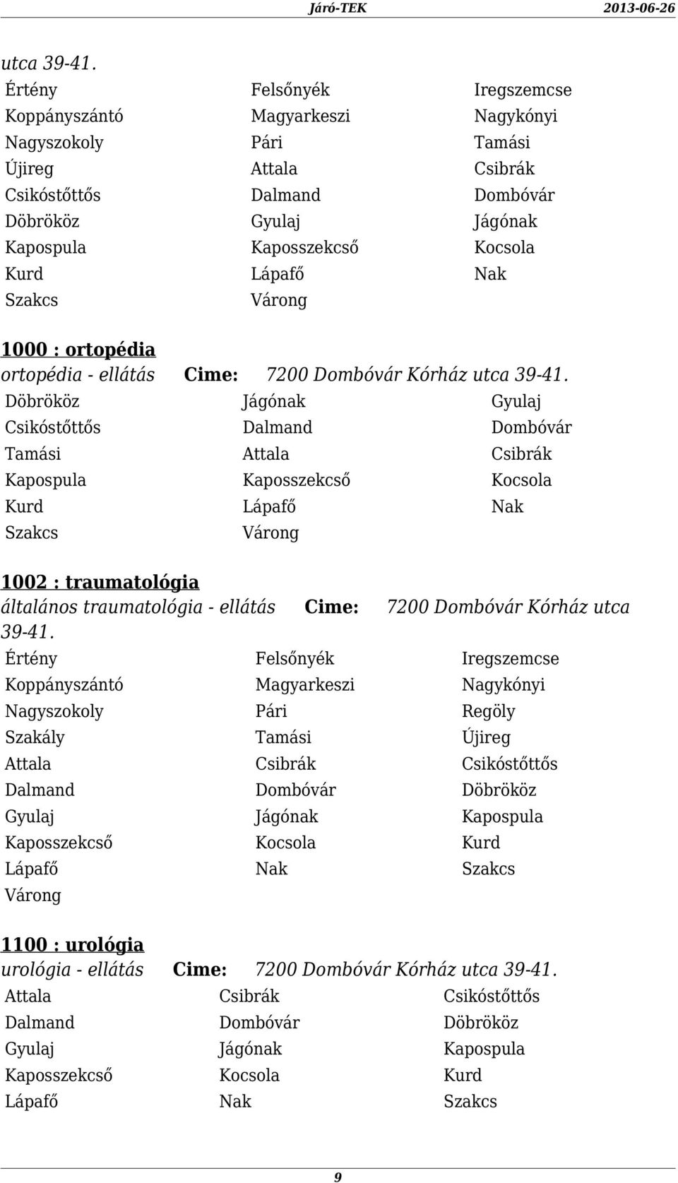 Kocsola Kurd Lápafő Nak Szakcs Várong 1000 : ortopédia ortopédia - ellátás Cime: 7200 Dombóvár Kórház  Döbrököz Jágónak Gyulaj Csikóstőttős Dalmand Dombóvár Tamási Attala Csibrák