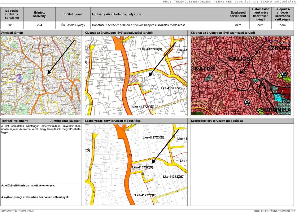 2f-4 Őri László György Donátusi út 55255/2 hrsz-on a 15%-os beépítési százalék módosítása.