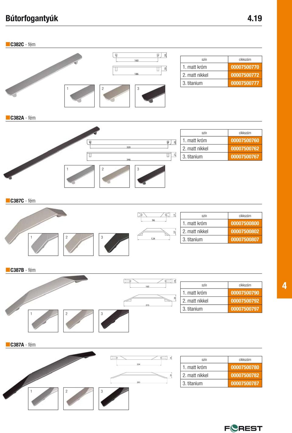 titanium 00007500767 3 C387C - fém 17 1. matt króm 00007500800 3 12 27 2. matt nikkel 00007500802 3.
