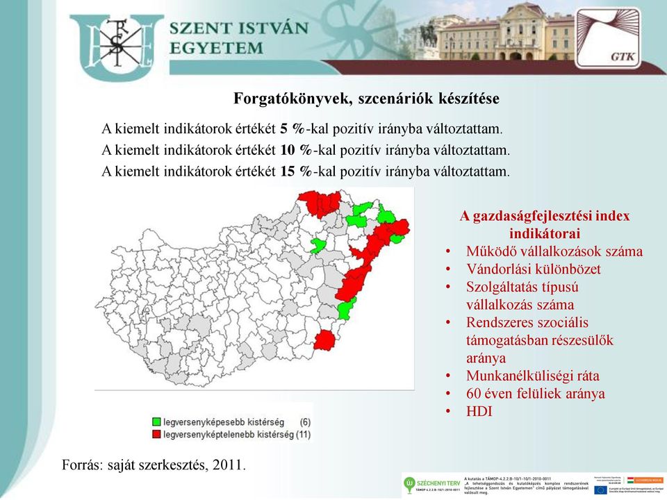 A kiemelt indikátorok értékét 15 %-kal pozitív irányba változtattam.