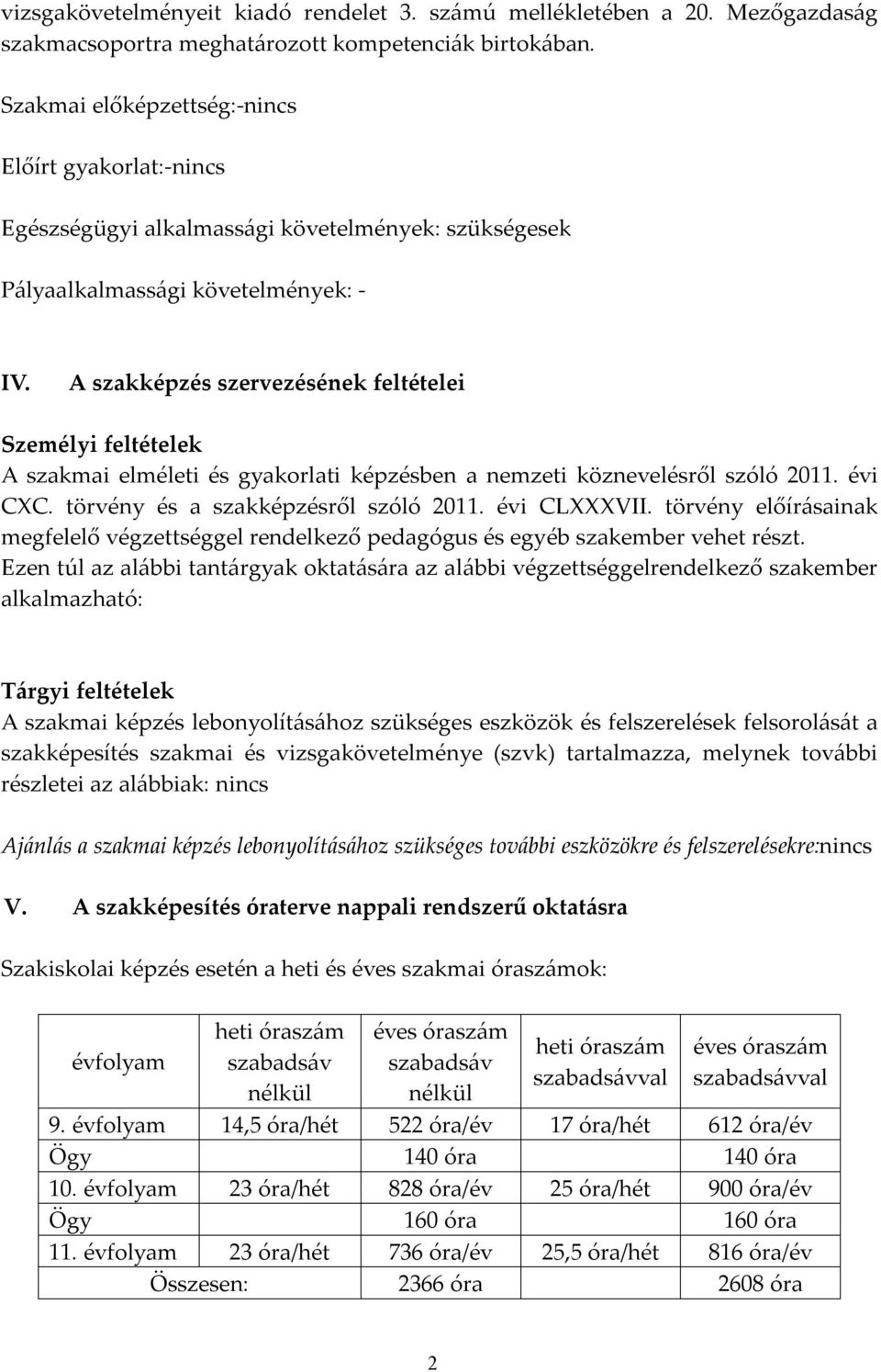A szakképzés szervezésének feltételei Személyi feltételek A szakmai elméleti és gyakorlati képzésben a nemzeti köznevelésről szóló 2011. évi CXC. törvény és a szakképzésről szóló 2011. évi CLXXXVII.