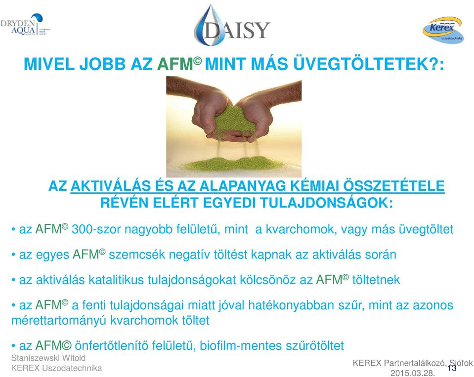 kvarchomok, vagy más üvegtöltet az egyes AFM szemcsék negatív töltést kapnak az aktiválás során az aktiválás katalitikus