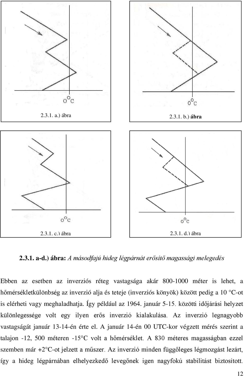 (inverziós könyök) között pedig a 10 C-ot is elérheti vagy meghaladhatja. Így például az 1964. január 5-15. közötti időjárási helyzet különlegessége volt egy ilyen erős inverzió kialakulása.