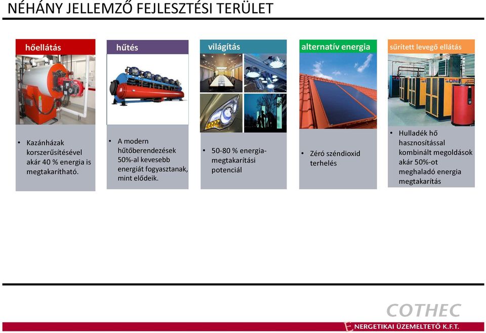 A modern hűtőberendezések 50-80 % energia- Zéró széndioxid 50%-al kevesebb megtakarítási terhelés