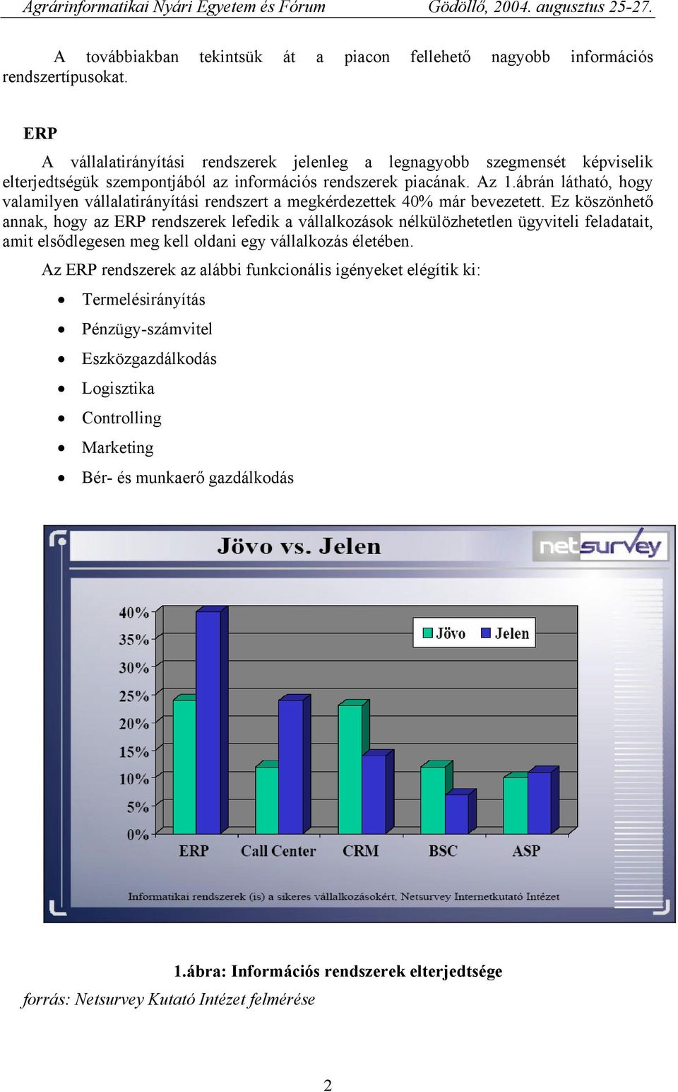 ábrán látható, hogy valamilyen vállalatirányítási rendszert a megkérdezettek 40% már bevezetett.