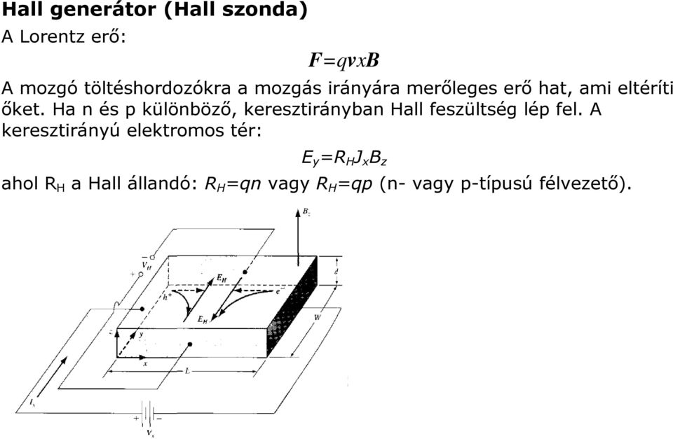 Ha n és p különböző, keresztirányban Hall feszültség lép fel.