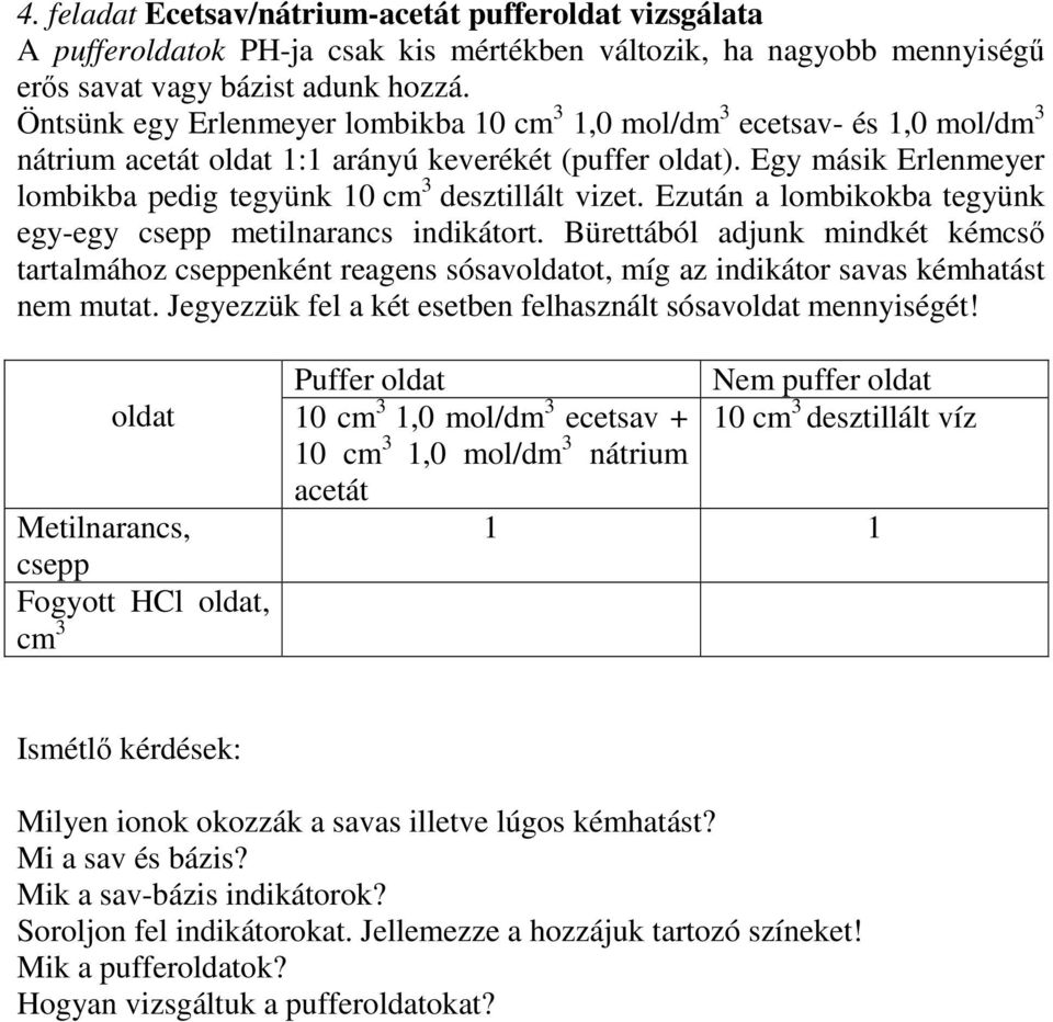 Egy másik Erlenmeyer lombikba pedig tegyünk 10 cm 3 desztillált vizet. Ezután a lombikokba tegyünk egy-egy csepp metilnarancs indikátort.