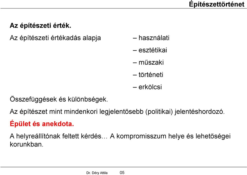 legjelentősebb (politikai) jelentéshordozó. Épület és anekdota.