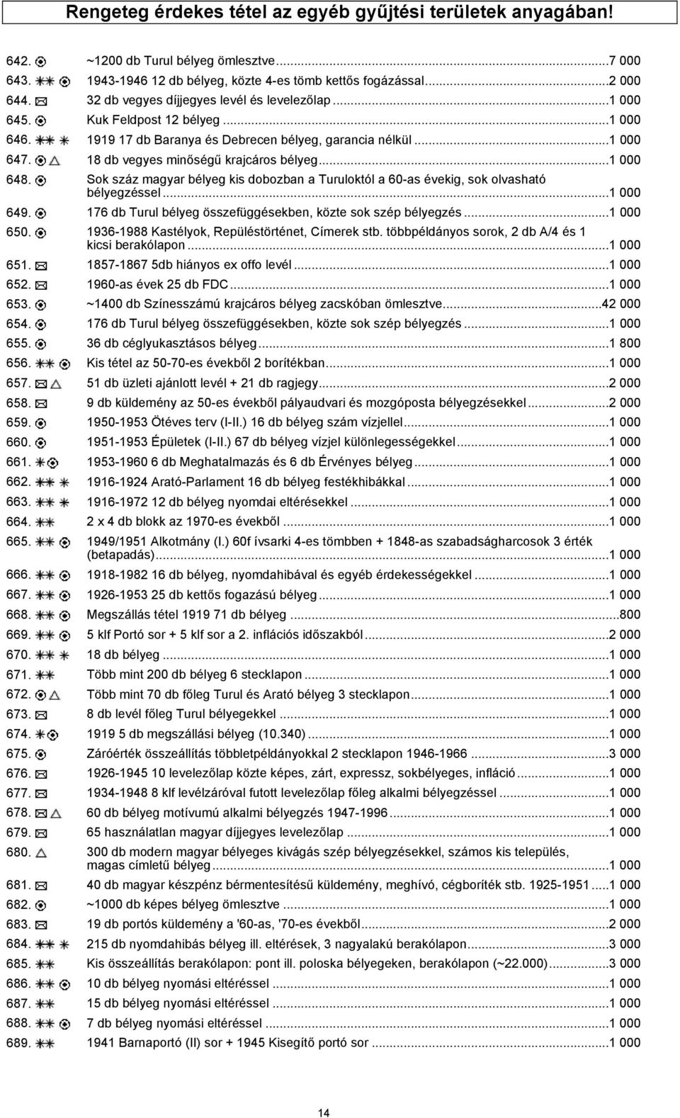 ..1 000 648. Sok száz magyar bélyeg kis dobozban a Turuloktól a 60-as évekig, sok olvasható bélyegzéssel...1 000 649. 176 db Turul bélyeg összefüggésekben, közte sok szép bélyegzés...1 000 650.