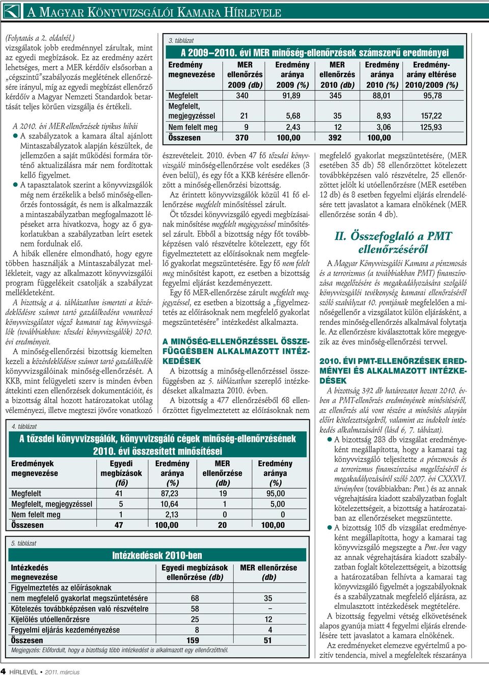 betartását teljes körűen vizsgálja és értékeli. A 2010.