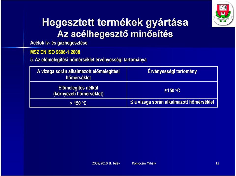 során n alkalmazott előmeleg melegítési hőmérséklet Előmeleg melegítés s