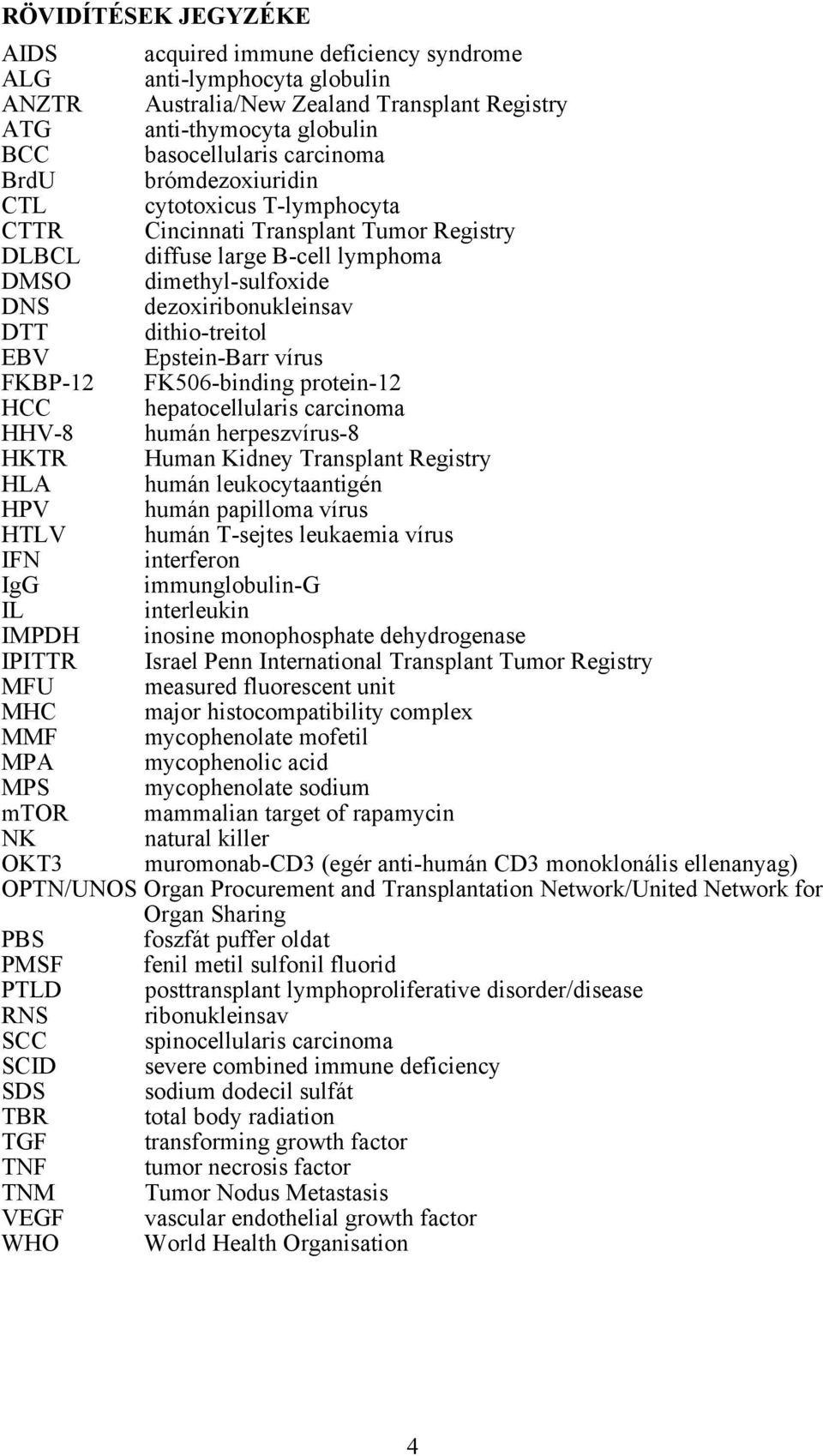 EBV Epstein-Barr vírus FKBP-12 FK506-binding protein-12 HCC hepatocellularis carcinoma HHV-8 humán herpeszvírus-8 HKTR Human Kidney Transplant Registry HLA humán leukocytaantigén HPV humán papilloma