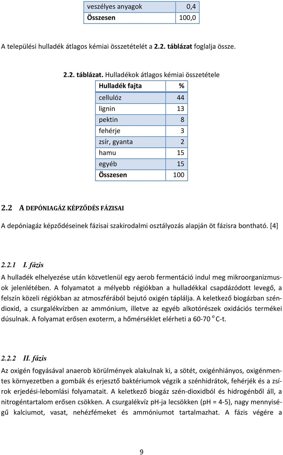 2 A DEPÓNIAGÁZ KÉPZŐDÉS FÁZISAI A depóniagáz képződéseinek fázisai szakirodalmi osztályozás alapján öt fázisra bontható. [4] 2.2.1 I.